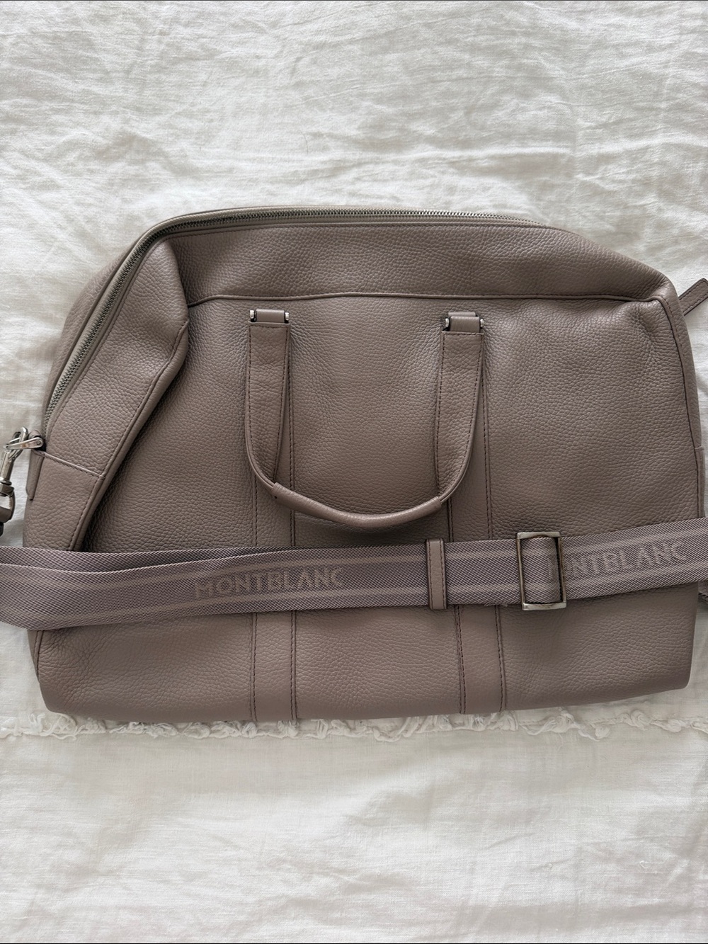 Montblanc Taupe Leather Duffel with Branded Adjustable Strap